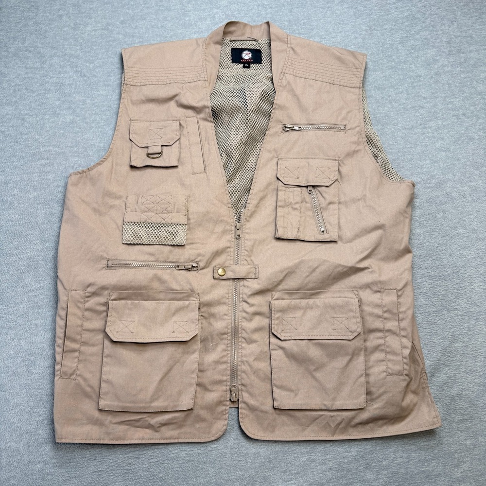 Rothco Vest Mens XL Khaki Outback Tactical Utility Multi Pocket Hunting Fishing